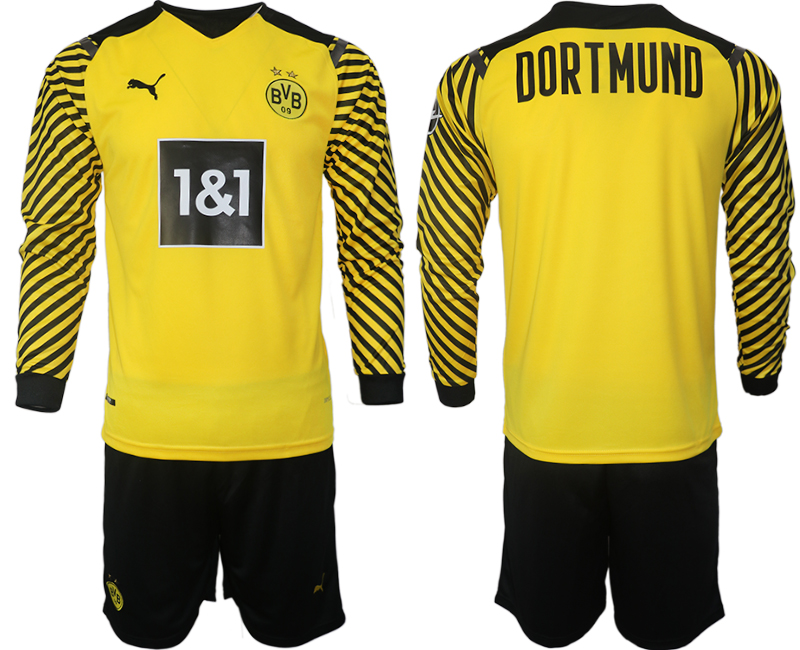 Cheap Men 2021-2022 Club Borussia Dortmund home yellow Long Sleeve blank Soccer Jersey